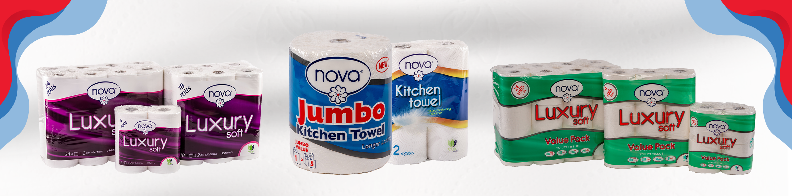 Nova Papers hero banner — premium tissue products